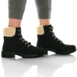 Report Neema Faux Sherpa Black Combat Hiking Boots Size 8
